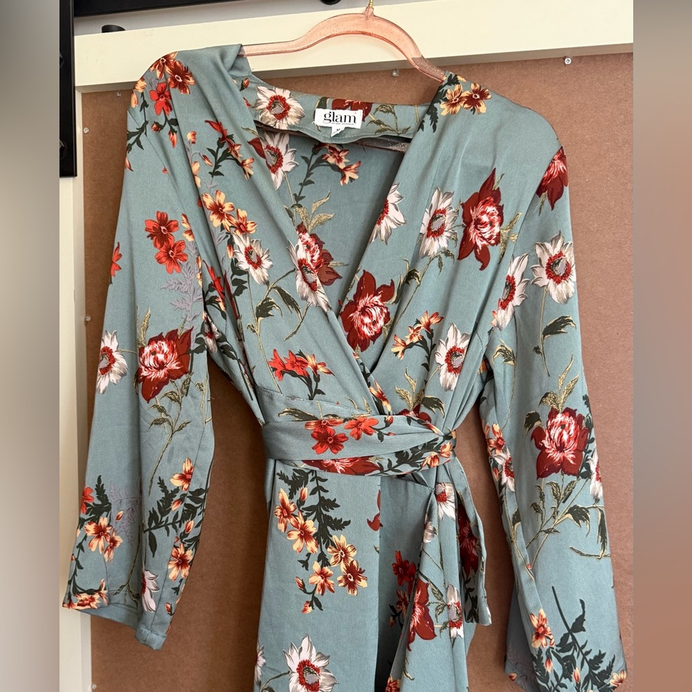 💖 Glam Teal Floral Long Sleeve Dress NWOT